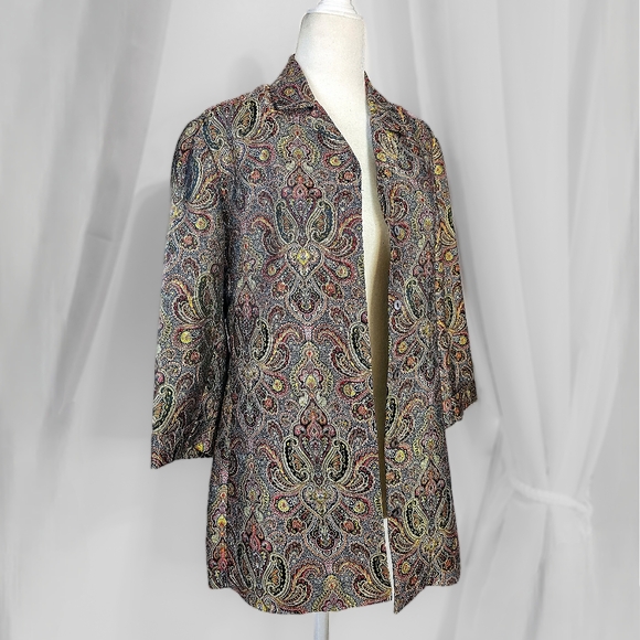 Vintage Chicos Design Metallic Paisley Lightweight Overcoat Blazer Jacket - Picture 3 of 5